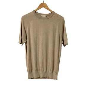 SUITSUPPLY Silk Wool Cashmere Knit Sweater Mens L Beige Luxury Minimalist